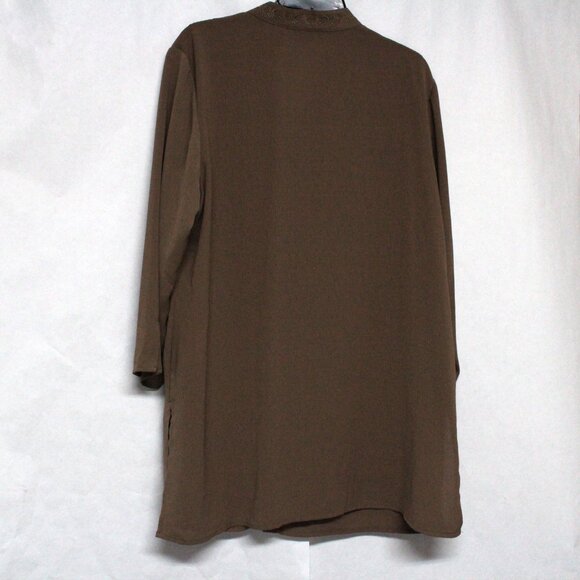 Karen Scott Women's XL Brown Button Down Tunic Top & Decorative Trim - Picture 2 of 11